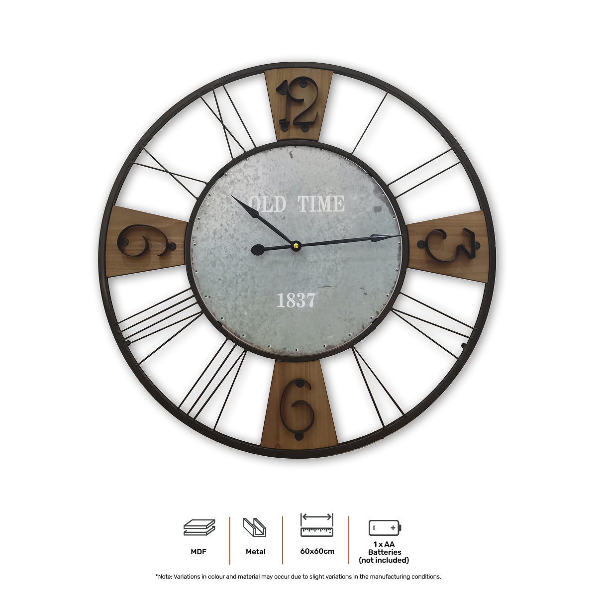 Home Master Wall Clock Large Vintage Design Stylish Metal Accents 60cm
